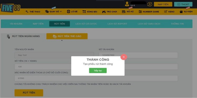 Thực hiện giao dịch Rút Tiền nhanh chóng
